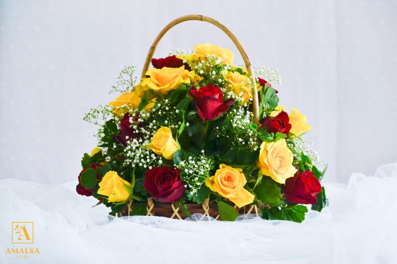 Yellow - Red Rose Basket